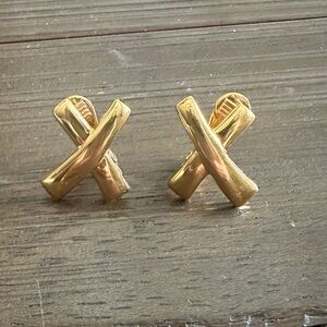 Goldtone MONET vintage X clip on earrings - like Paloma Picasso X for Tiffany